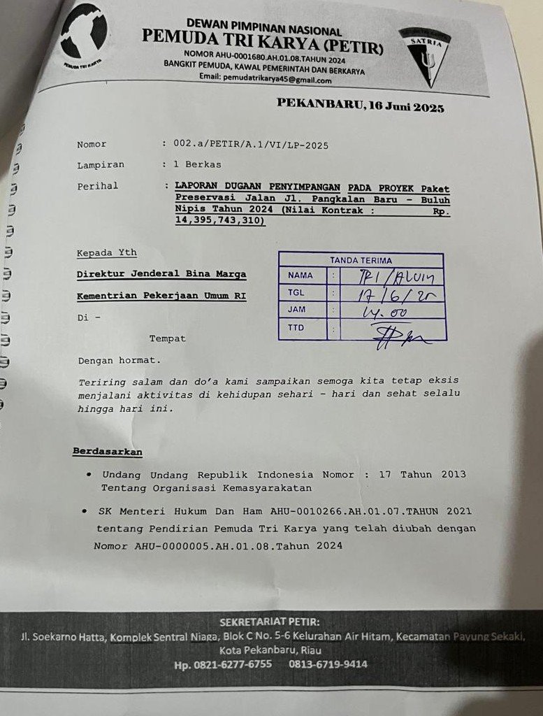 Photo: Bukti Tanda Terima Laporan DPN-PETIR di Kantor JAM-Pidsus Kejaksaan Agung RI